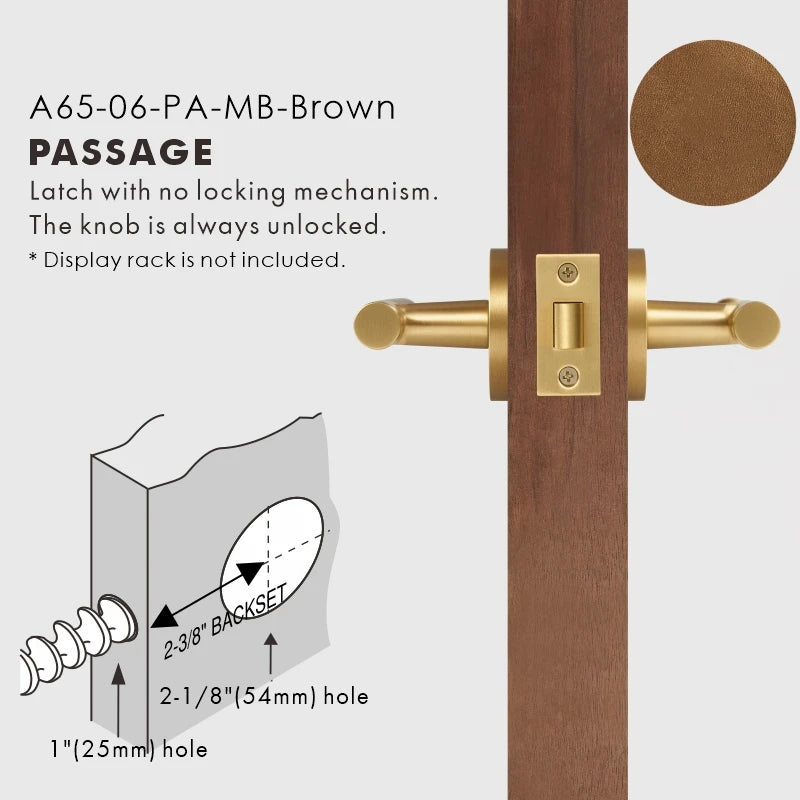 Leather Wrapped Solid Brass Door Lever Set, US Standard