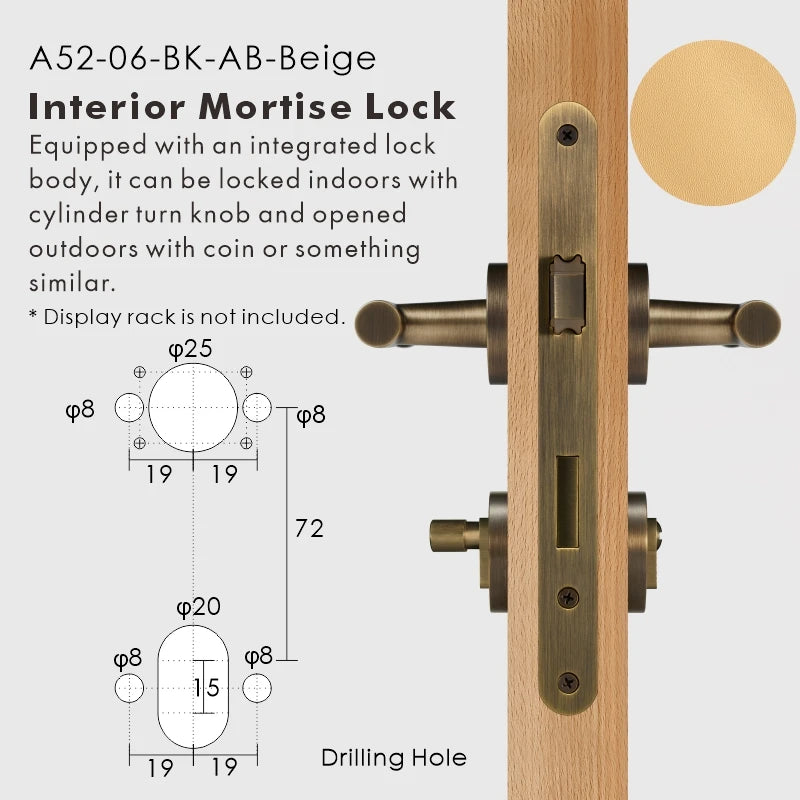 Leather Wrapped Solid Brass Door Lever Set, European Mortise