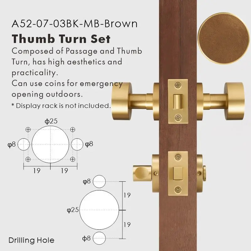Round Solid Brass Door Knob Set, European Mortise