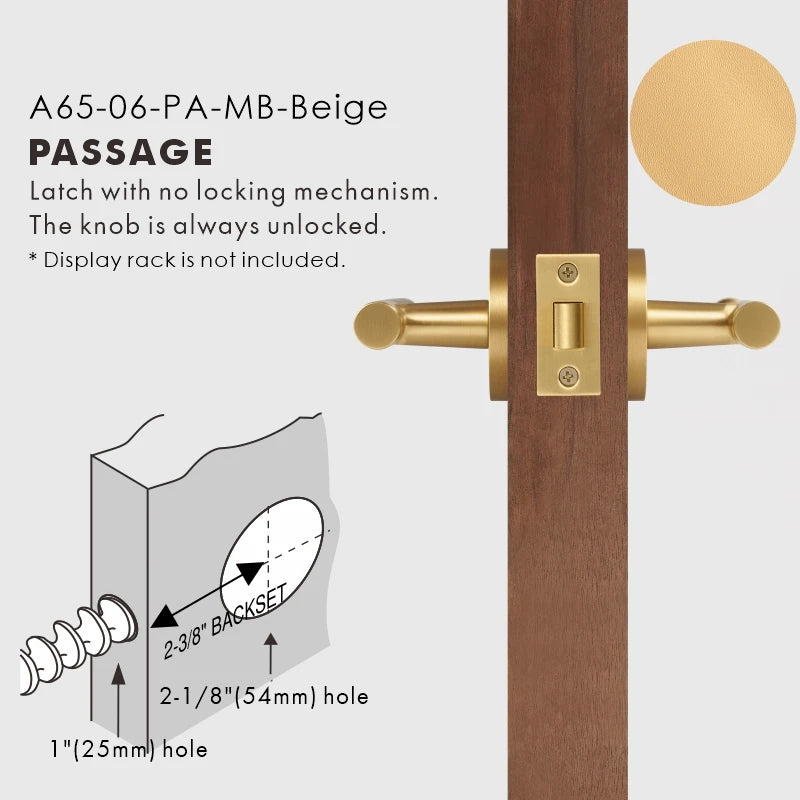 Leather Wrapped Solid Brass Door Lever Set, US Standard