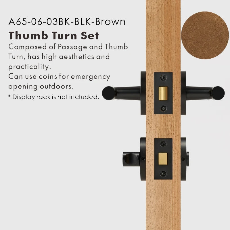 Leather Wrapped Solid Brass Door Lever Set, US Standard