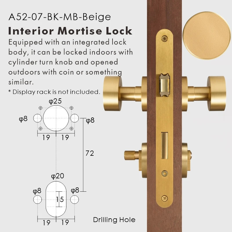 Round Solid Brass Door Knob Set, European Mortise