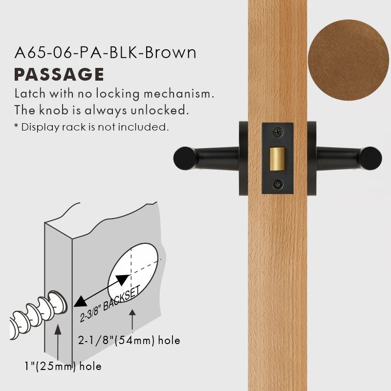 Leather Wrapped Solid Brass Door Lever Set, US Standard