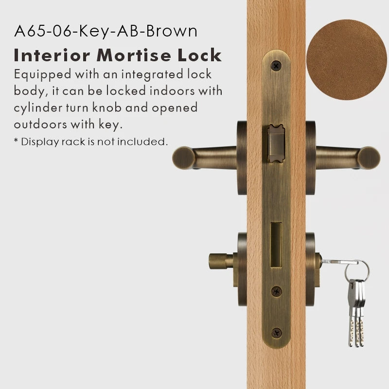 Leather Wrapped Solid Brass Door Lever Set, US Standard