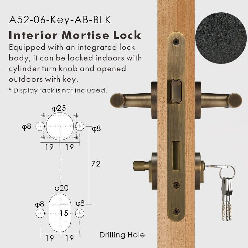 Leather Wrapped Solid Brass Door Lever Set, European Mortise