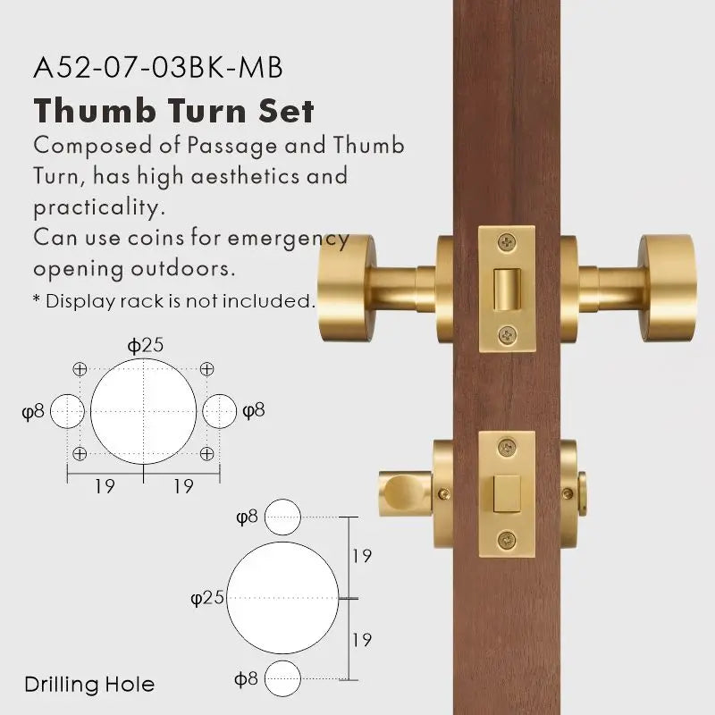Round Solid Brass Door Knob Set, European Mortise