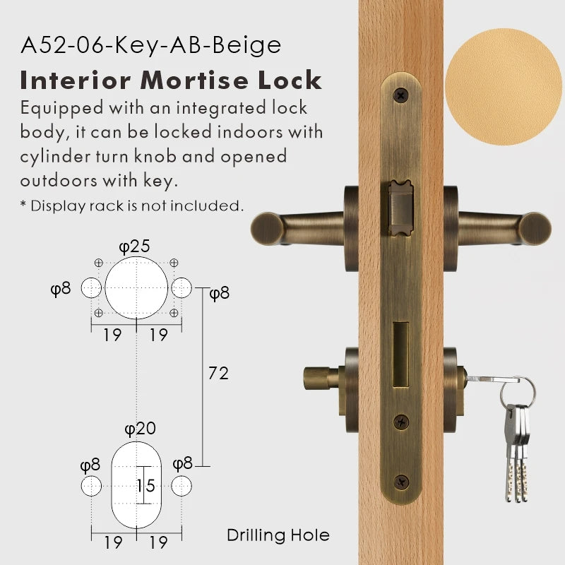 Leather Wrapped Solid Brass Door Lever Set, European Mortise