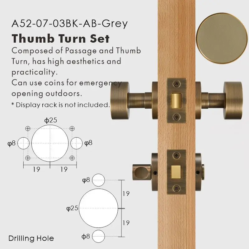 Round Solid Brass Door Knob Set, European Mortise