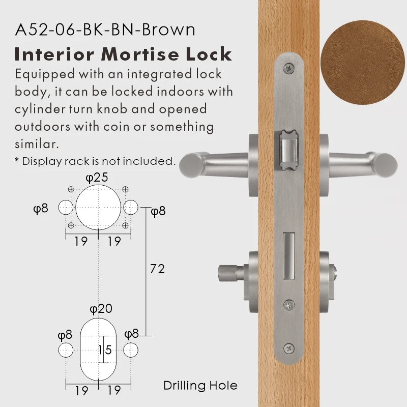 Leather Wrapped Solid Brass Door Lever Set, European Mortise