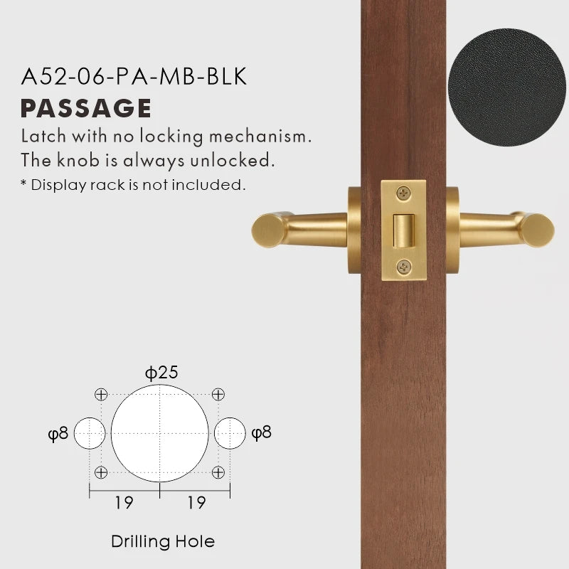Leather Wrapped Solid Brass Door Lever Set, European Mortise