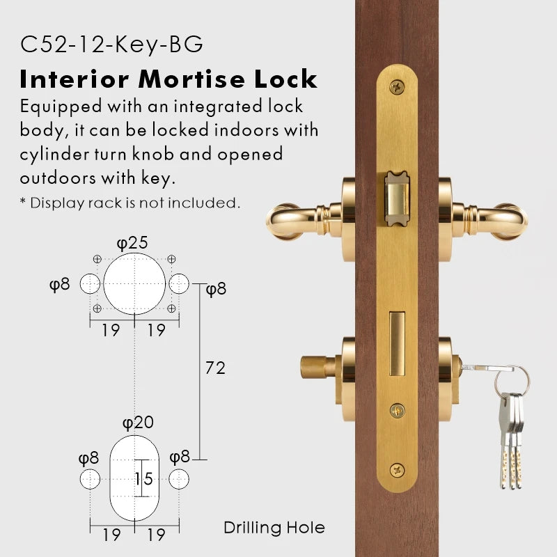 French Classic Polished Brass Door Lever Set, European Mortise
