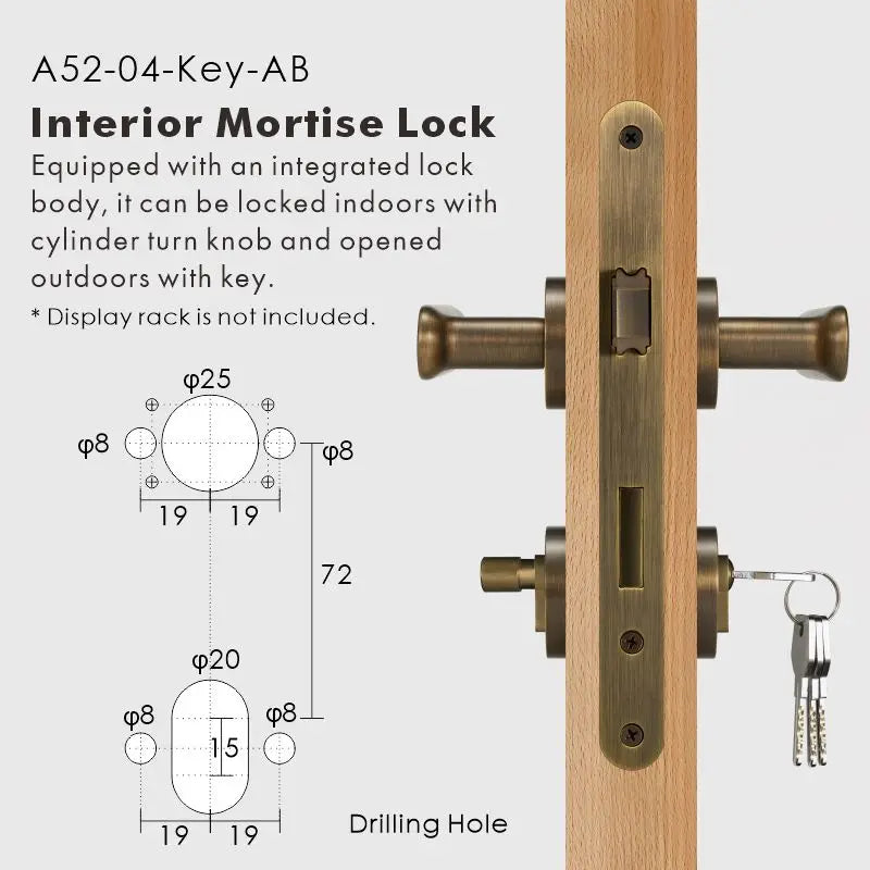 Flat Solid Brass Door Lever Set, European Mortise
