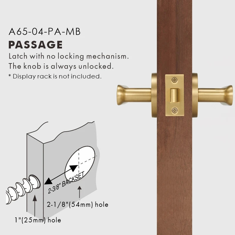 Flat Solid Brass Door Lever Set, US Standard