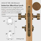 Round Solid Brass Door Knob Set, European Mortise