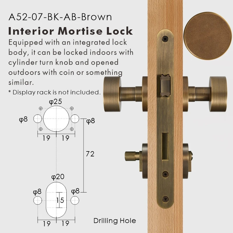 Round Solid Brass Door Knob Set, European Mortise