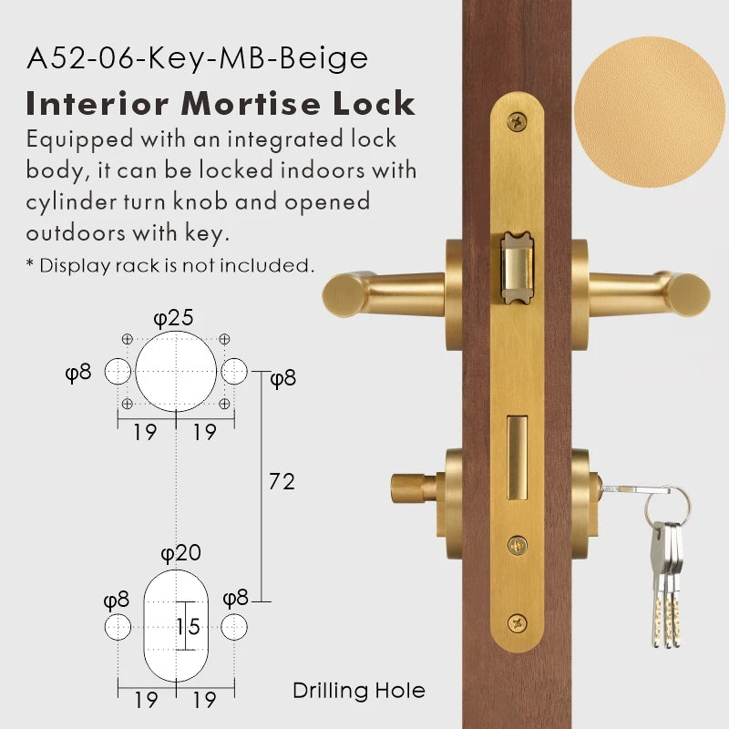 Leather Wrapped Solid Brass Door Lever Set, European Mortise