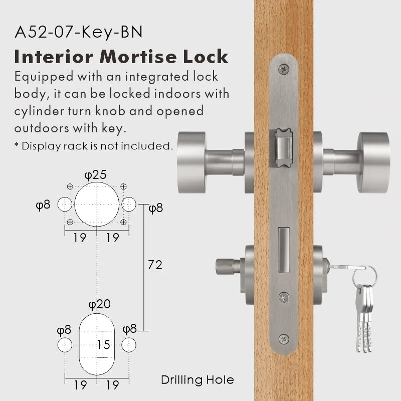 Round Solid Brass Door Knob Set, European Mortise