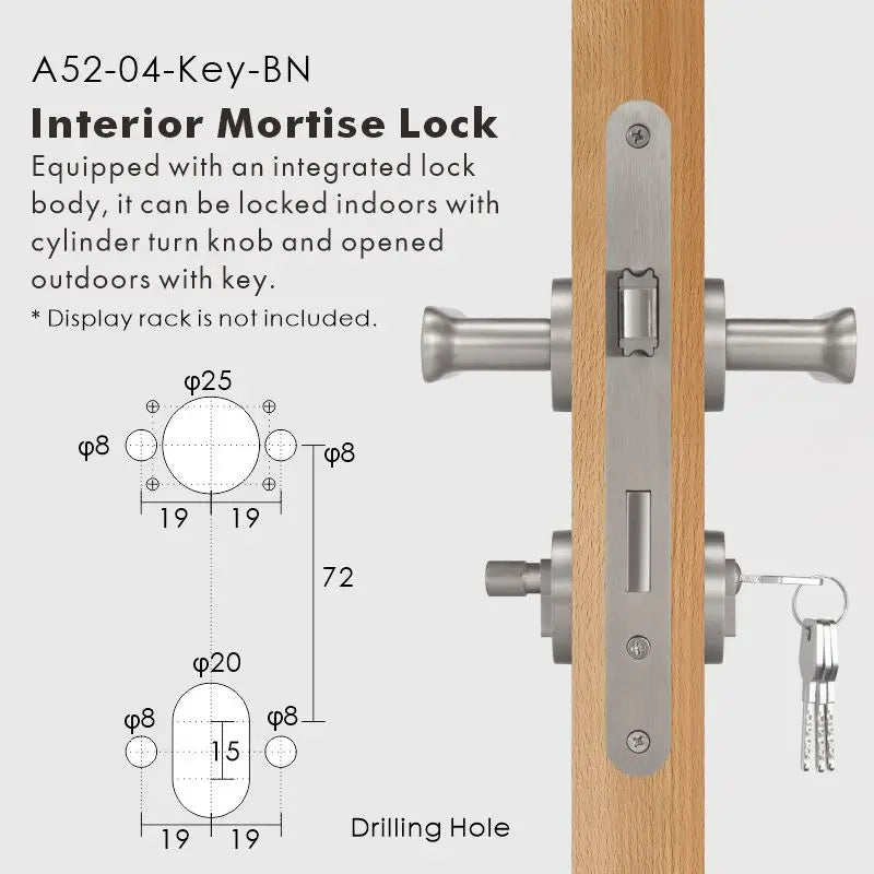 Flat Solid Brass Door Lever Set, European Mortise