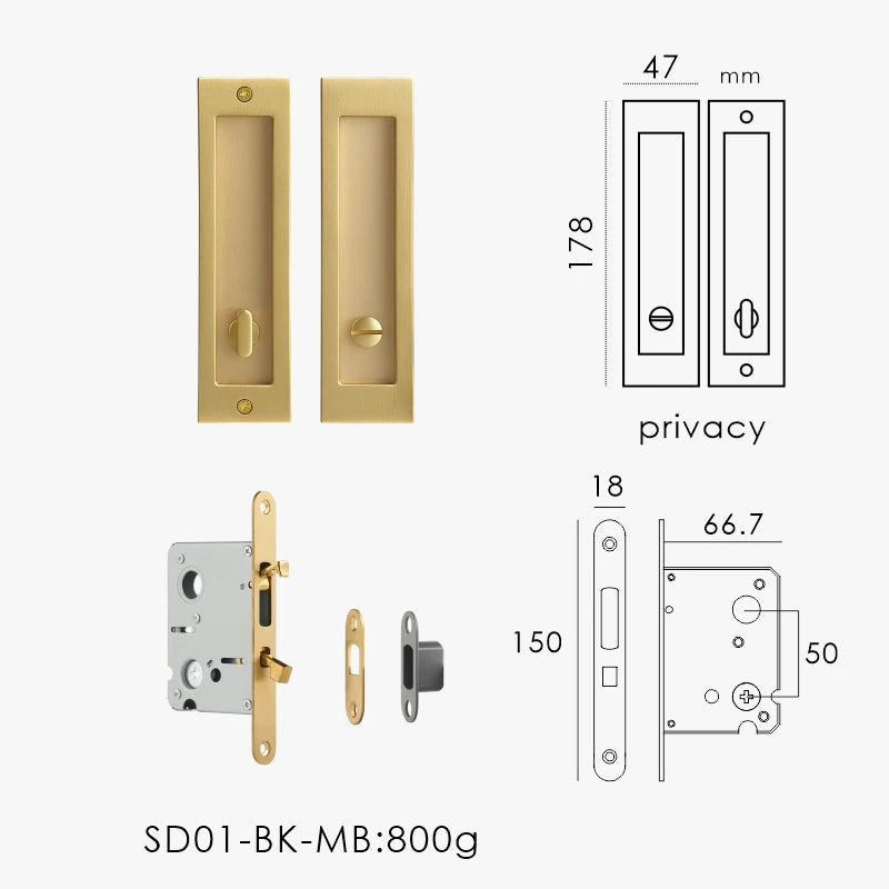 Solid Brass Flush Sliding Door Pull Set