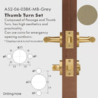 Leather Wrapped Solid Brass Door Lever Set, European Mortise