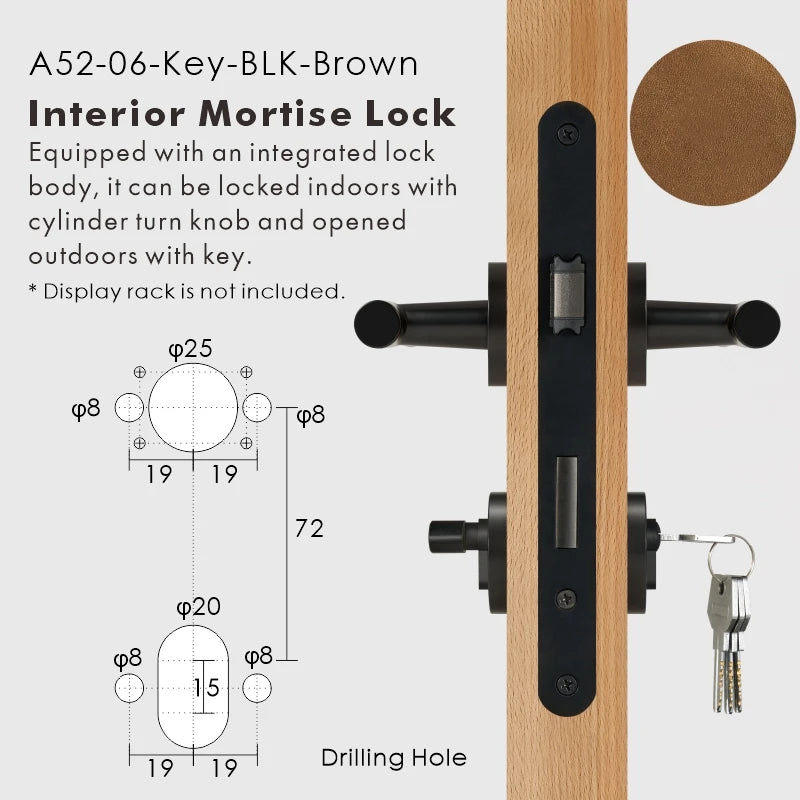 Leather Wrapped Solid Brass Door Lever Set, European Mortise
