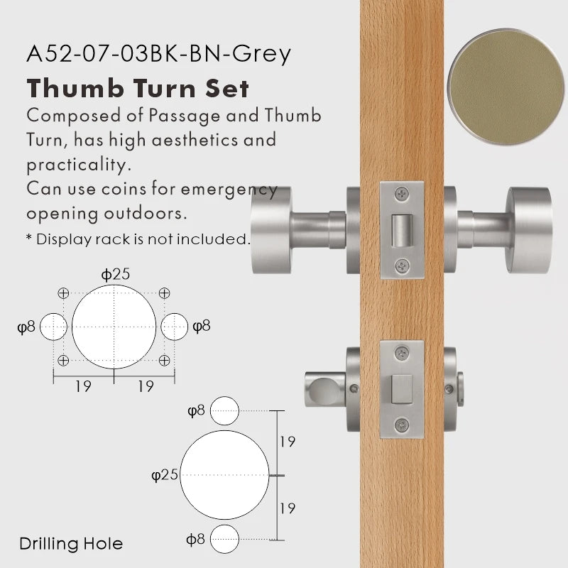 Round Solid Brass Door Knob Set, European Mortise