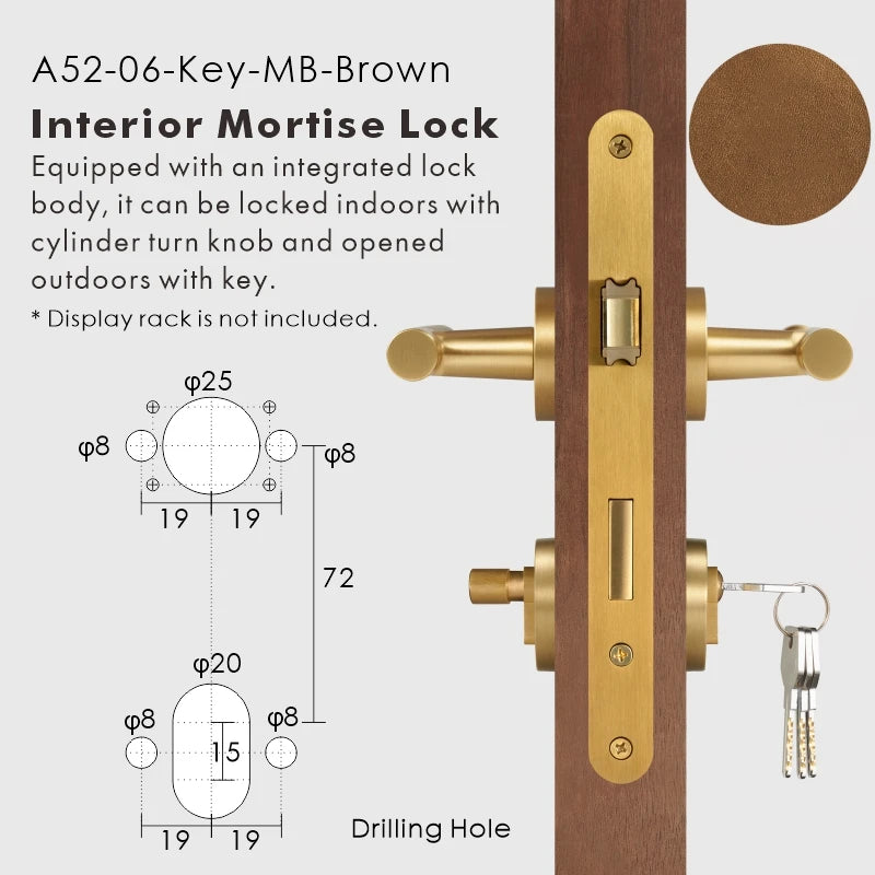 Leather Wrapped Solid Brass Door Lever Set, European Mortise