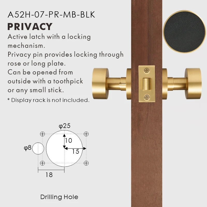 Round Solid Brass Door Knob Set, European Mortise