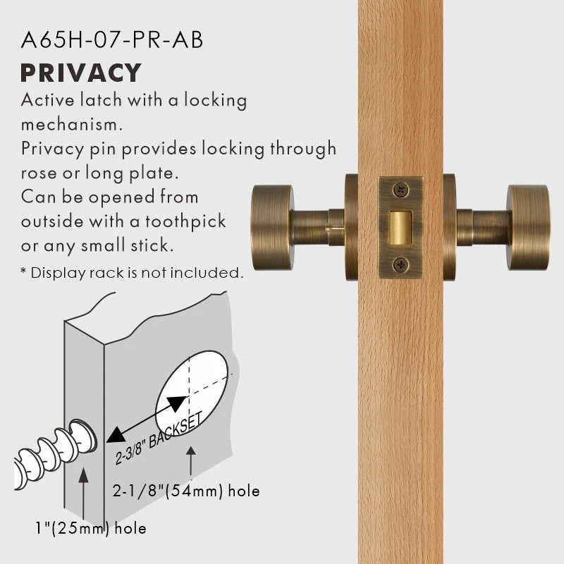 Round Solid Brass Door Knob Set, US Standard