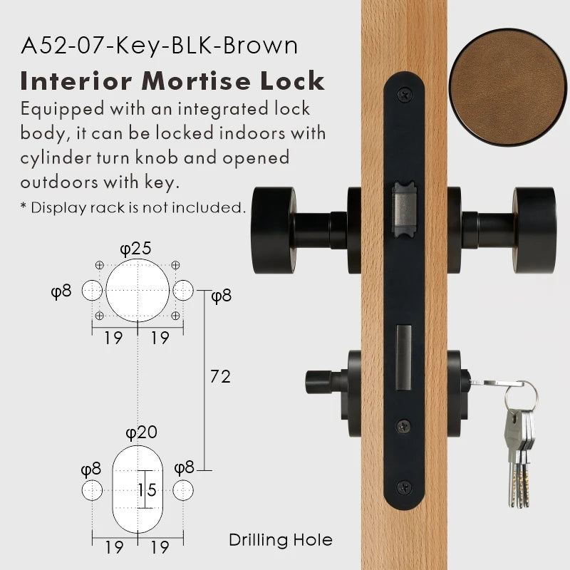 Round Solid Brass Door Knob Set, European Mortise