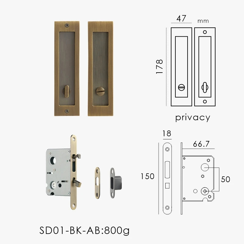 Solid Brass Flush Sliding Door Pull Set
