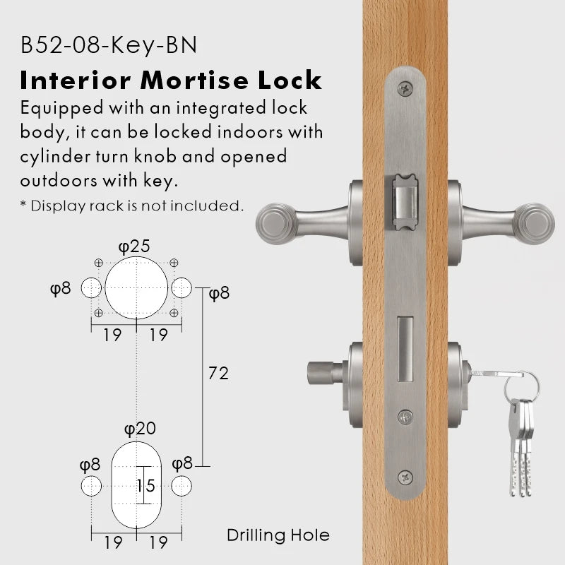 Classic Bar Solid Brass Door Lever Set, European Mortise