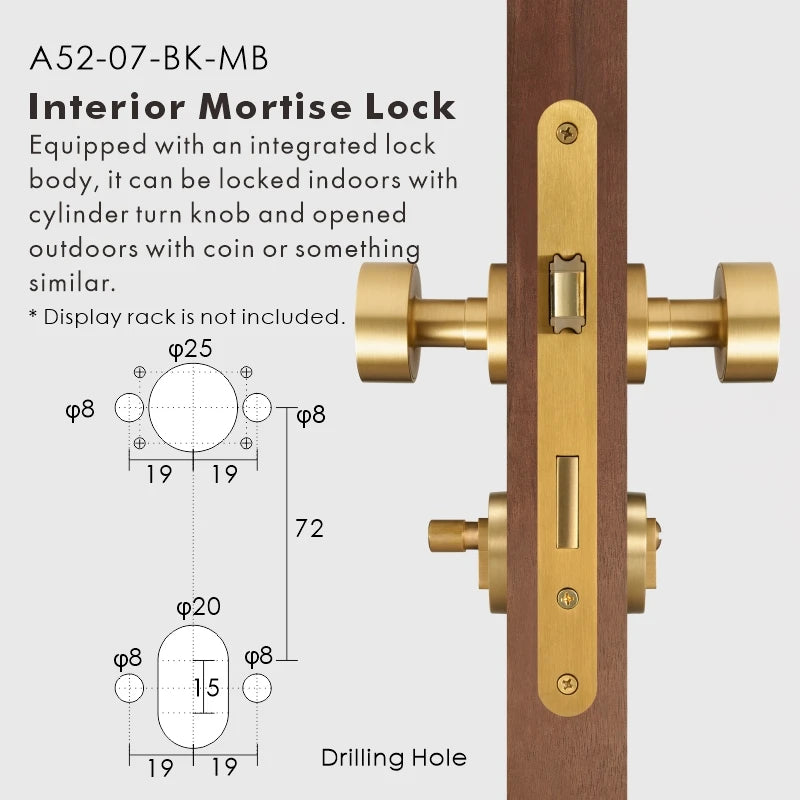 Round Solid Brass Door Knob Set, European Mortise