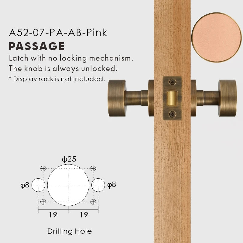 Round Solid Brass Door Knob Set, European Mortise