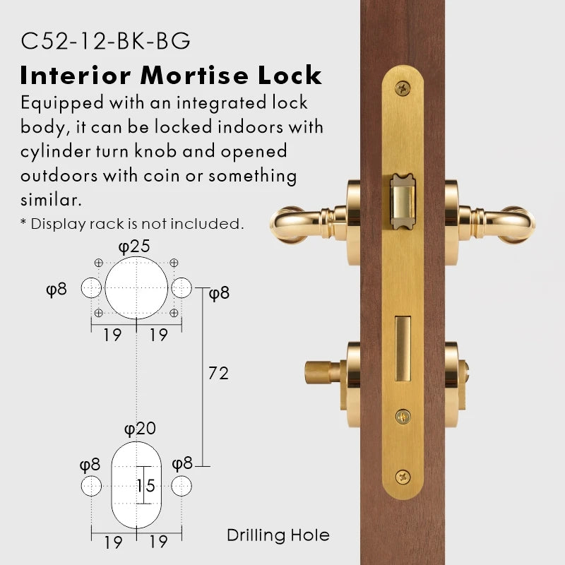 French Classic Polished Brass Door Lever Set, European Mortise