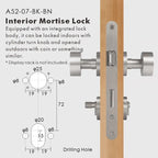 Round Solid Brass Door Knob Set, European Mortise