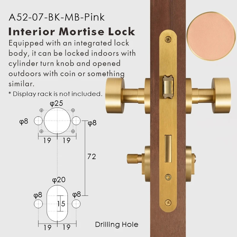 Round Solid Brass Door Knob Set, European Mortise