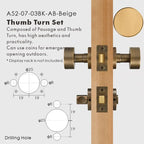 Round Solid Brass Door Knob Set, European Mortise