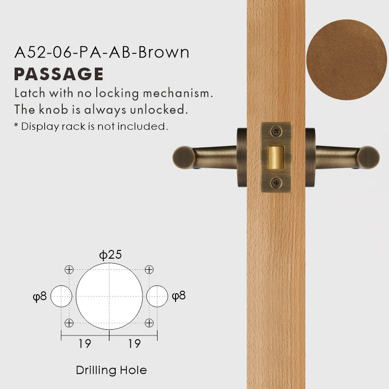 Leather Wrapped Solid Brass Door Lever Set, European Mortise