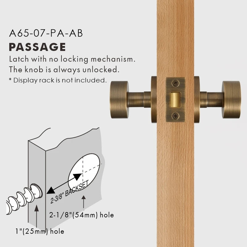 Round Solid Brass Door Knob Set, US Standard