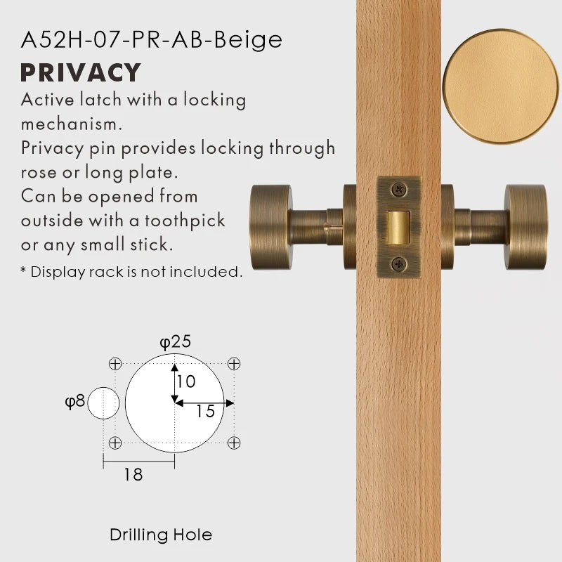 Round Solid Brass Door Knob Set, European Mortise