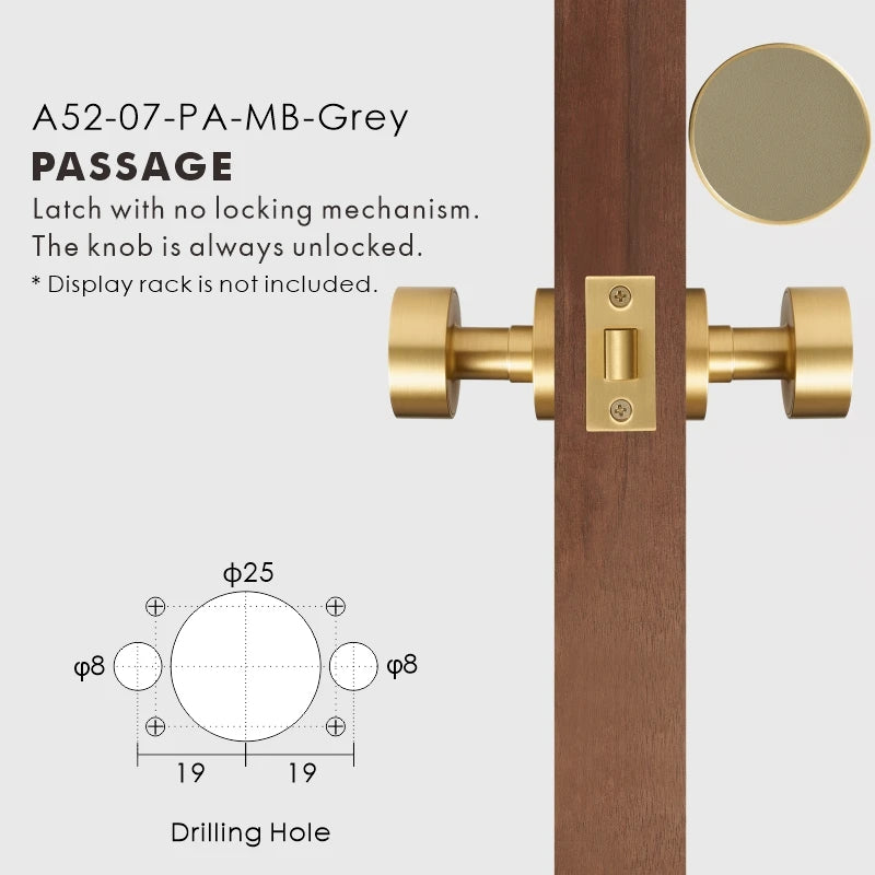 Round Solid Brass Door Knob Set, European Mortise