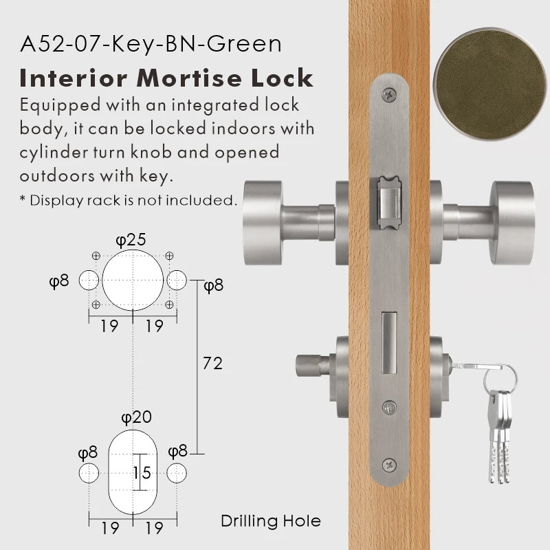 Round Solid Brass Door Knob Set, European Mortise