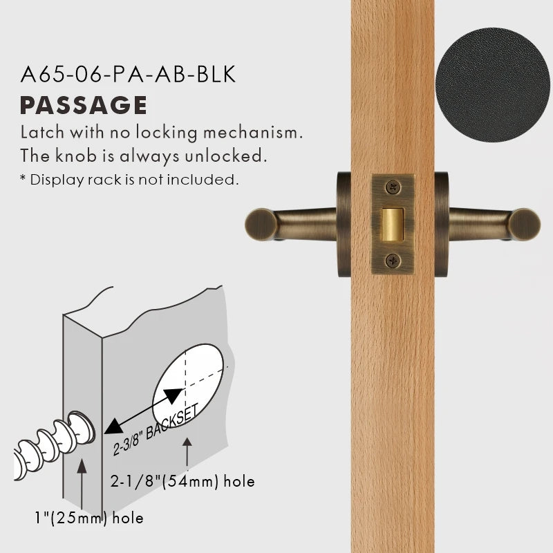 Leather Wrapped Solid Brass Door Lever Set, US Standard