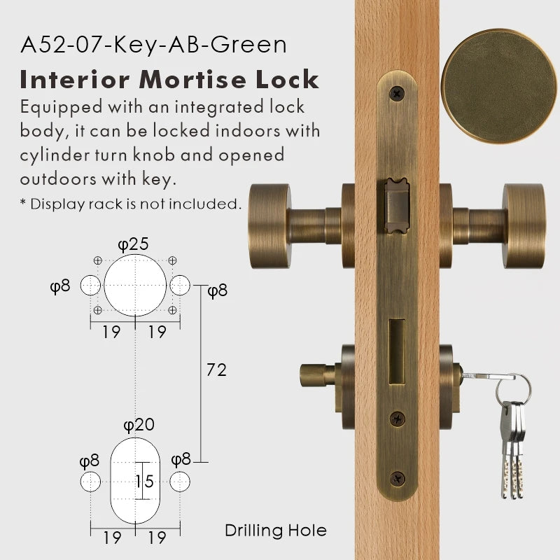 Round Solid Brass Door Knob Set, European Mortise