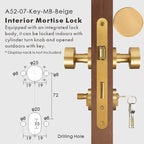 Round Solid Brass Door Knob Set, European Mortise