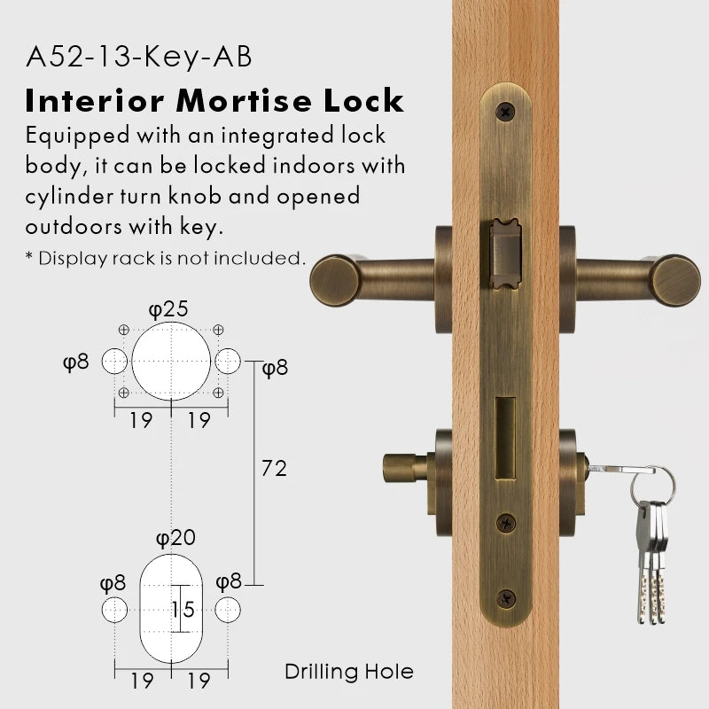 Hand Hammered Solid Brass Door Lever Set, European Mortise