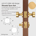 Round Solid Brass Door Knob Set, European Mortise