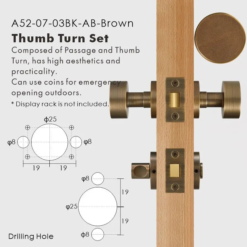Round Solid Brass Door Knob Set, European Mortise