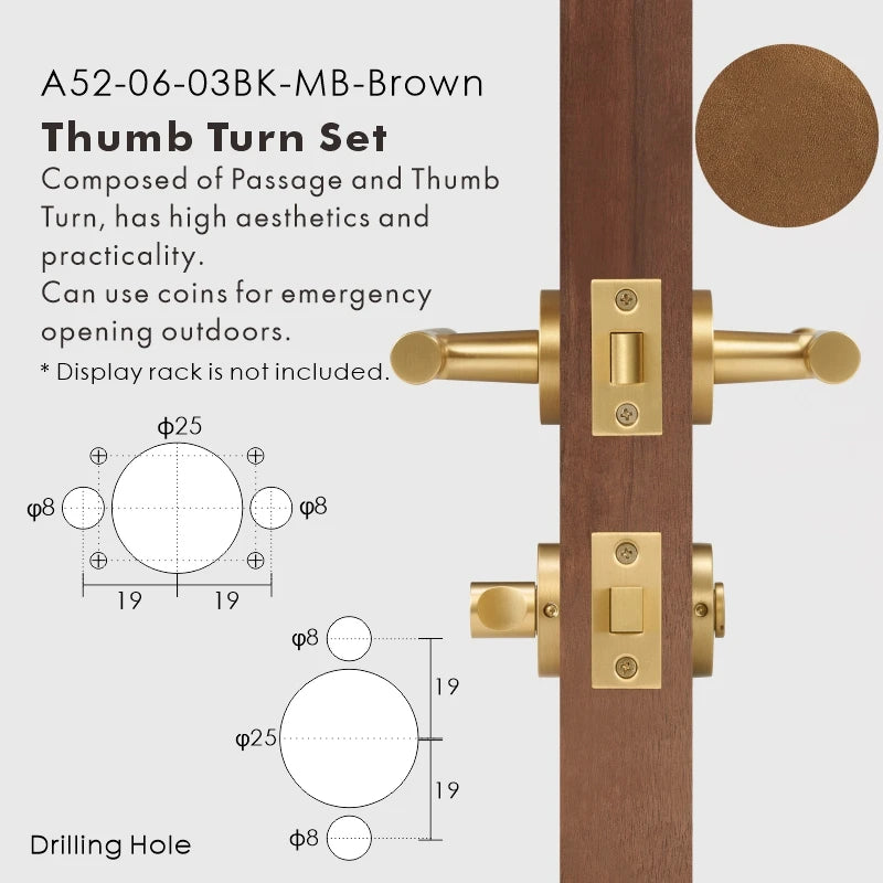Leather Wrapped Solid Brass Door Lever Set, European Mortise